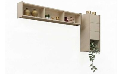 Wandregal Set Beige Modern Hochglanz Hängeregal Regal Wohnzimmer