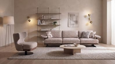 Sofa Set 4 Sitzer Sessel Modern Beige Edel Luxus Wohnzimmer