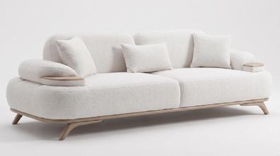 Modernes 3-Sitzer Sofa Weiß Boucle Stoff Wohnzimmer Polstersofa