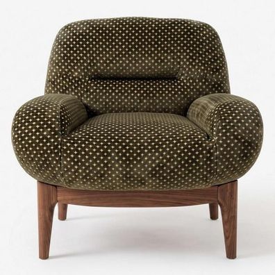 Moderner Loungesessel Braun Goldgemustert mit Holzgestell Wohnzimmer