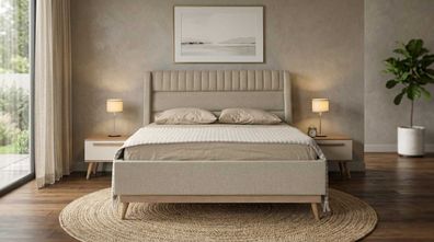 Schlafzimmer Set Beige Modern Luxus Bettgestell Nachttische Bett
