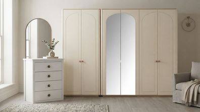 Kleiderschrank Kommode Set Beige Modern Luxus Spiegel Schrank