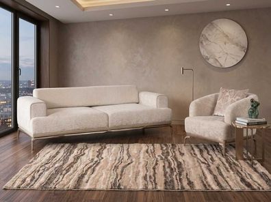 Sofa Sessel Set 3 Sitzer Beige Modern Luxus Bequem Couch Garnitur