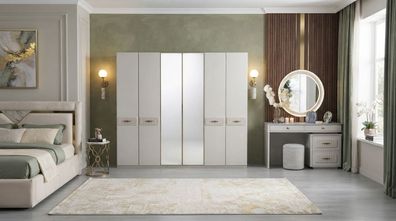 Schrank Schminktisch Spiegel Hocker Beige Modern Luxus