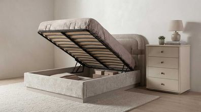 Bett Schubladenkommode Beige Modern Luxus Polsterbett Schrank Set