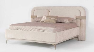 Bett Beige Modern Luxus Polsterbett Doppelbett Bettgestell Ehebett