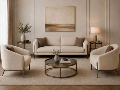 Wohnzimmer Polstergarnitur Stilvolles Designer 3-Sitzer Stoffsessel