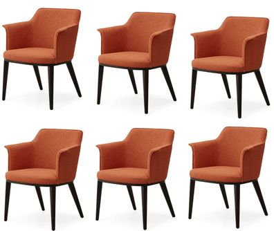 Exzellenter Armlehnenstühle 6x Set Orange Strukturstoff Esszimmerstuhl