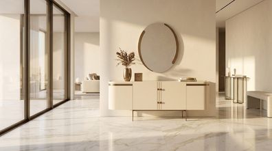 Elegantes Sideboard mit Spiegel Cremefarbenes Design Modernes Möbelset