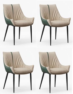 Moderner Esszimmerstühle 4er Set Beige Grün Kunstleder Stühle