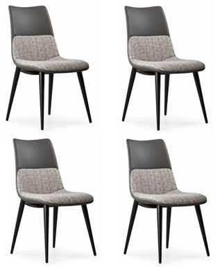 Modern Esszimmerstühle 4x Set Grau Kunstleder Kombi Beine Solide