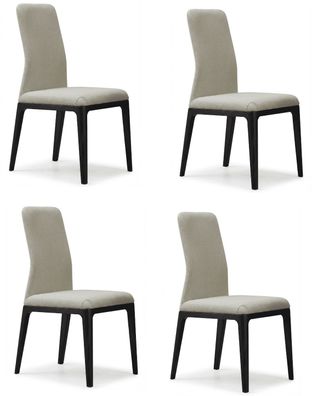 Designer Esszimmerstühle 4er Set Beige Massivholz Gestell Dunkel