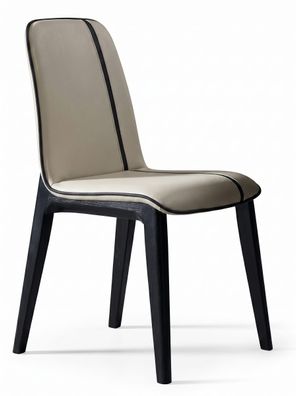 Eleganter Esszimmerstuhl Creme Schwarz Kontrastnaht Kunstleder
