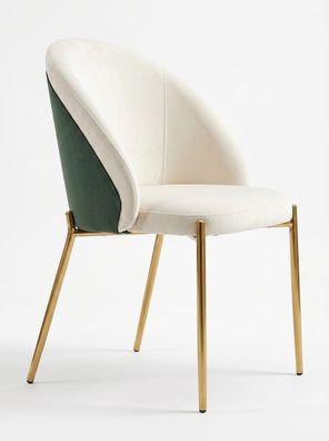 Skandi Luxus Esszimmerstuhl Creme Grün Samt Polsterstuhl Goldene