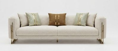 Modernes 3-Sitzer Sofa Creme Bouclé Stoff Wohnzimmer