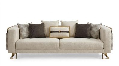 Modernes 3-Sitzer Sofa Creme Bouclé Stoff Wohnzimmer Design