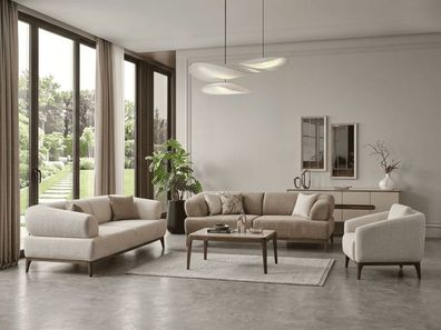 Stilvolle Beige Polstergarnitur Stoffsofas Designer Textilmöbel