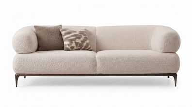 Elegantes 3-Sitzer Sofa Creme Bouclé Bezug Rundes Design Komfortabel