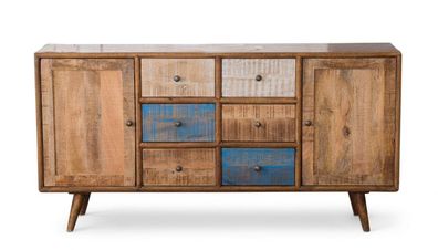 Sideboard Kommode 2 Türen 9 Schubladen Massivholz Vintage Retro