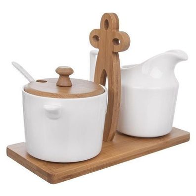 Zuckerdose und Sahnekännchen, weißes Porzellan, im Ständer, Whiteline, 2 x 280 ml