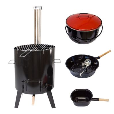 Gulaschkanone, Raketenofen mit Gulaschtopf, Glühweinkocher, Grillgitter