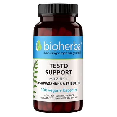 Bioherba Testo Support mit Zink, Ashwagandha & Tribulus vegane Kapseln