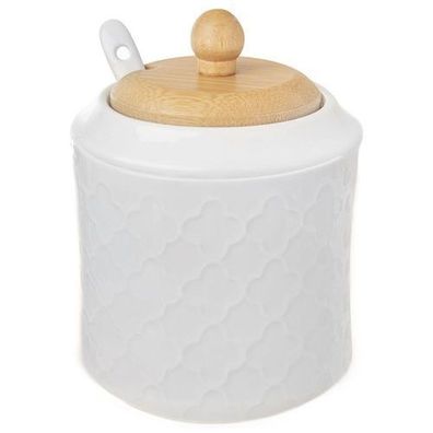 Zuckerdose mit Löffel, weißes Porzellan, Whiteline, 350 ml