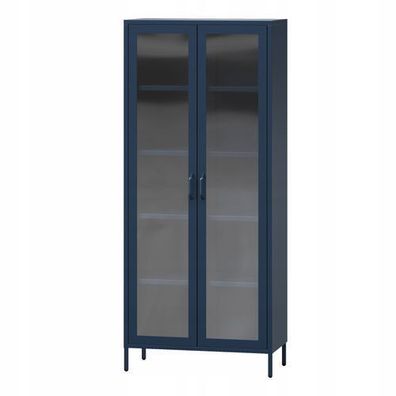 Vitrinenschrank Wohnzimmerschrank mit 4 Fachböden Vitrine Glitzernd Metall Dunkelblau