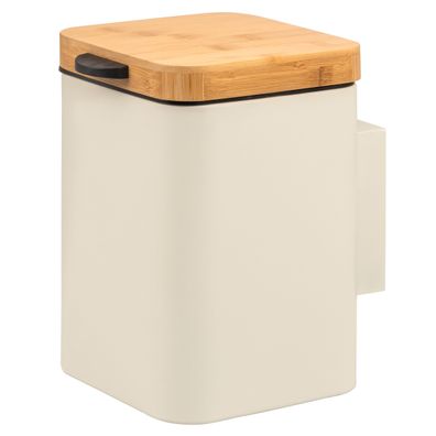 B-Ware bremermann eckiger Wand-Kosmetikeimer mit Bambusdeckel 3 Liter inkl. Wandhalte