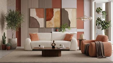 Wohnzimmer Set 3 Sitzer Sofa Sessel Modern Beige Schick Schön