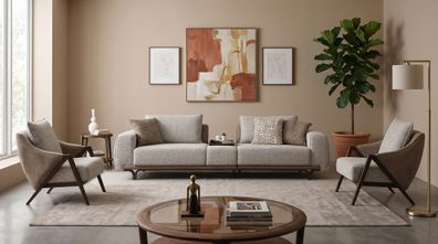 Wohnzimmer Set 3 Sitzer Sofa 2x Sessel Modern Grau Stark