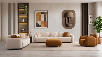 Wohnzimmer Set Zwei 3 Sitzer Sofa Sessel Modern Beige Luxuriös