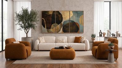 Wohnzimmer Set 3 Sitzer Sofa Zwei Sessel Modern Beige Edel