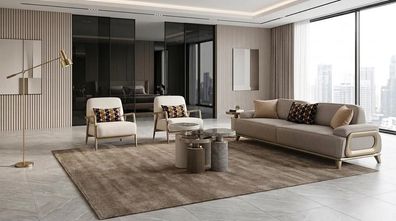Wohnzimmer Set Sofa 2 Sessel Beige Polstermöbel Design Luxus