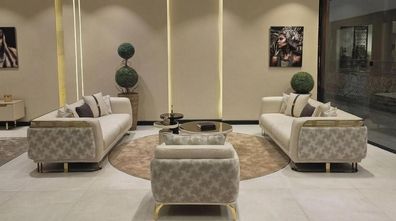 Wohnzimmer Set 2 Sofas 2 Sessel Beige Gold Polstermöbel