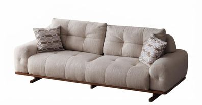 Modernes Weißes 3-Sitzer Sofa Stoff Holz Wohnzimmer Couch