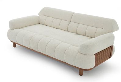 Sofa 3-Sitzer Moderner Stil Weiß Cremefarben Stilvoll Holzverziert