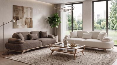 Modernes Wohnzimmer Set 2 Sofas Braun Creme Polstermöbel