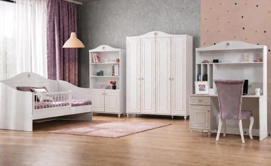 Bett Kinderzimmer Set Kleiderschrank Schreibtisch Regal Weiß Holz
