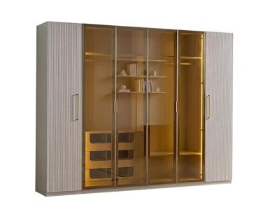 Kleiderschrank Modern Weiss Edel Schrank Glas LED Design