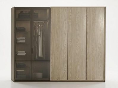 Kleiderschrank Beige Holz mit Glastüren und Kleiderfächern