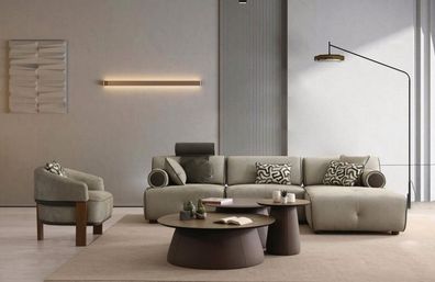 Ecksofa 3-Sitzer Beige Braun Modern Stoff Kopfstütze Wohnlandschaft