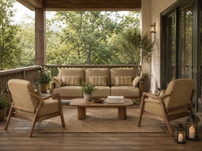 Couchgarnitur Moderner Wohnzimmer Armlehnen Beige Stoff