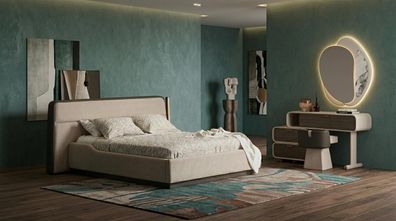 Bett Schminktisch Spiegel Pouf Schlafzimmer Stil modern beige praktisch