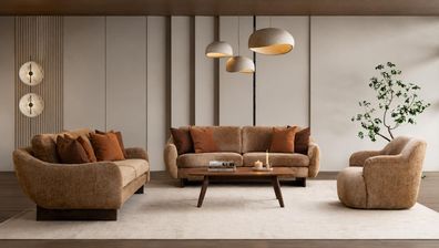 Braunes Sofa set 3-Sitzer Sofa Sessel Wohnzimmer Weich Modern Hochwertig