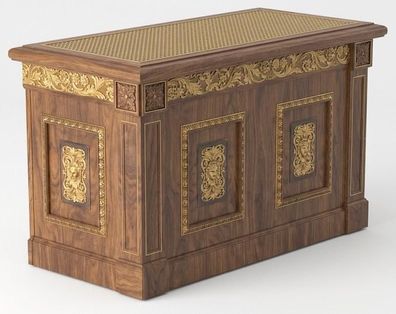 Elegante Kommode Nussbaumholz Durchbrochenen Goldenen Gittern