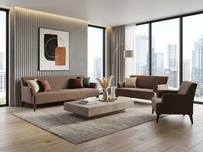 Sofa 3-Sitzer 2-Sitzer Sessel braun modern elegant funktional