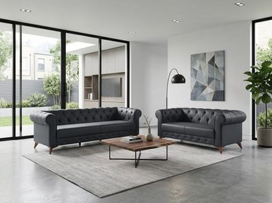 Chesterfield 3-Sitzer-Sofa 2-Sitzer-Sofa klassisch Leder silbergrau