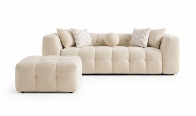 3-Sitzer Sofa Beige Stoff Wohnzimmer weich Modern geräumig