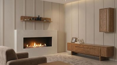TV board Wandschrank Wandregal Stil modern braun Wohnzimmer geräumig